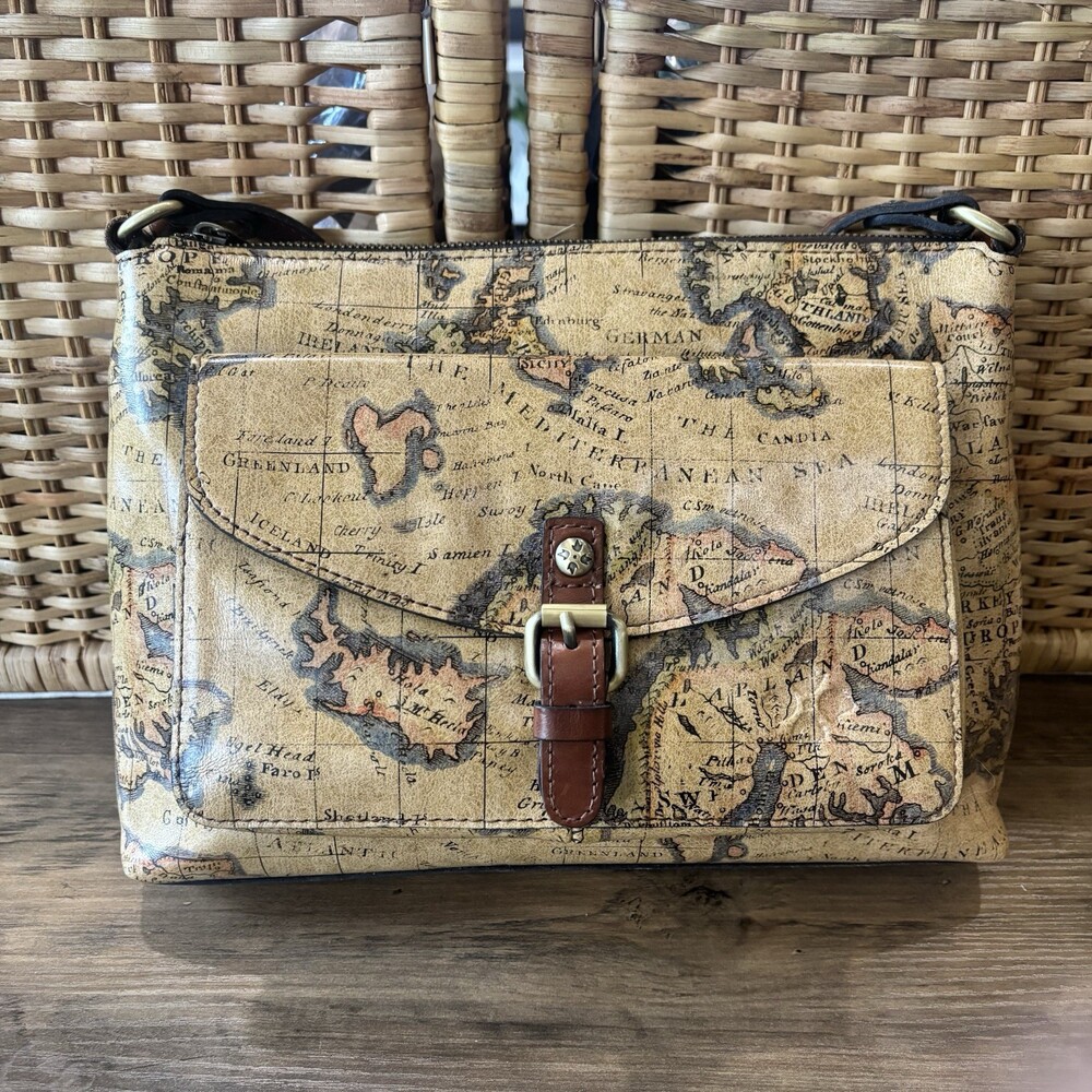 Patricia Nash Kirby Medium East West Leather Map Print Crossbody Bag